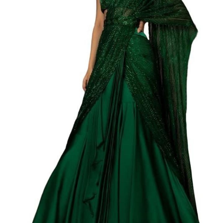 Women’s frill ruffle ready to wear saree for wedding mehandi party diwali haldi reception navratra gift.