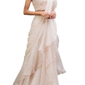 Saree Trends Women’s Faux Georgette ready to wear Frill saree with unstitched blouse
