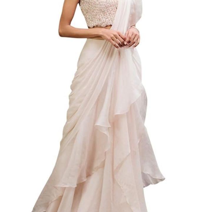 Saree Trends Women’s Faux Georgette ready to wear Frill saree with unstitched blouse