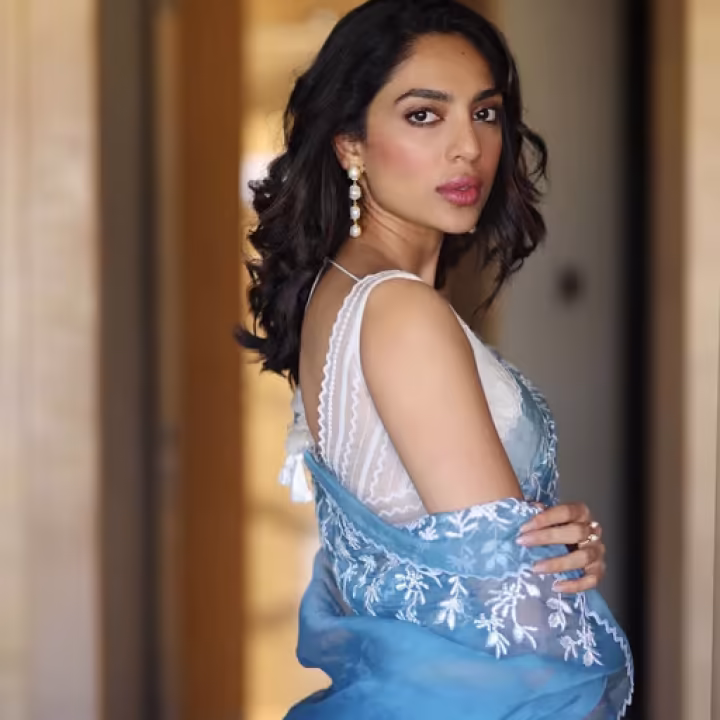 ce Blue Silk Organza Saree with Stitched Blouse (Set of 2)