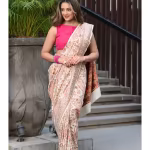 Beige Modal Silk Woven Saree with Unstitched Blouse