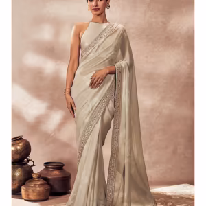 Ecru Gulaab Saree with Corest Stitched Blouse