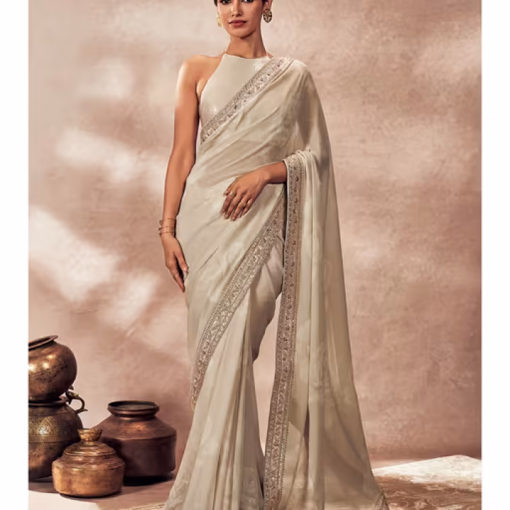 Ecru Gulaab Saree with Corest Stitched Blouse