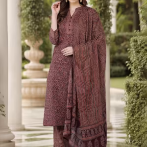 Women Cotton Blend Printed Regular Kurta Trousers with Dupatta (Set of 3)