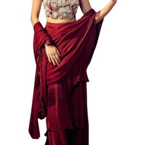 Saree Trends Women’s Faux Georgette ready to wear Frill saree with unstitched blouse