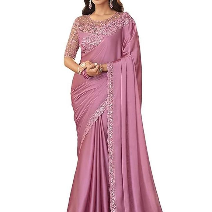 Women’s And Girls Embroidery Lace & Sequence Embroidery Chiffon Saree With Unstitched Blouse Piece