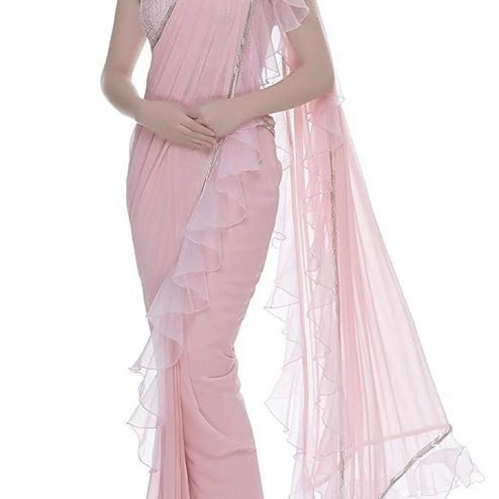Saree Trends Women’s Faux Georgette ready to wear Frill saree with unstitched blouse