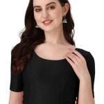 Round Neck Dobby Cotton Lycra Stretchable Elbow Sleeve Readymade Saree Blouse for Women