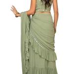 Saree Trends Women’s Faux Georgette ready to wear Frill saree with unstitched blouse