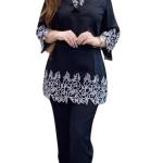 Women’s Rayon Fabric 3/4 Sleeves Collared Neck Thread Embroidery Cord Set