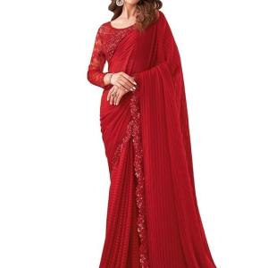 Women’s Self Woven, Lace Georgette Saree with Unstitched Blouse