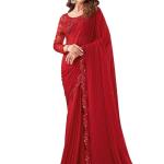 Women’s Self Woven, Lace Georgette Saree with Unstitched Blouse