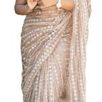 Saree For Women’s And Girls Net Fabric Saree With Fancy Sequance Embroidery Work With Feather Lace In Pallu