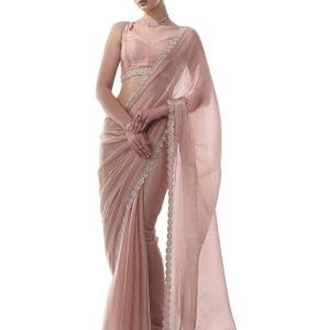 Women’s Chiffon All Over Fix Diamond & Lace Work Saree With Art Silk Matching Unstitched Blouse Piece