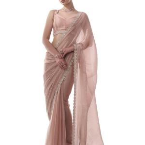 Women’s Chiffon All Over Fix Diamond & Lace Work Saree With Art Silk Matching Unstitched Blouse Piece