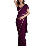 Women’s Satin Georgette Siroski Work Saree with Blouse Piece