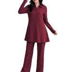 Women’s Solid Color Two-Piece Set | Long Sleeve Top & Wide Leg Pants Co-ord Set
