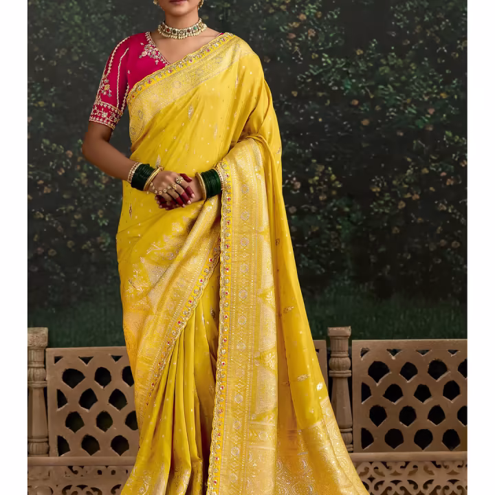Bumblebee Yellow Designer Banarasi Saree