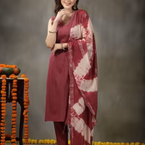 Womens Woven Designed Cotton Blend Straight Kurta with Pant & Dupatta (Set of 3)