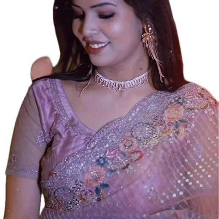 Women’s Voilet Pink Sequenced Jimmi Chu Silk Saree With Blouse Piece Material