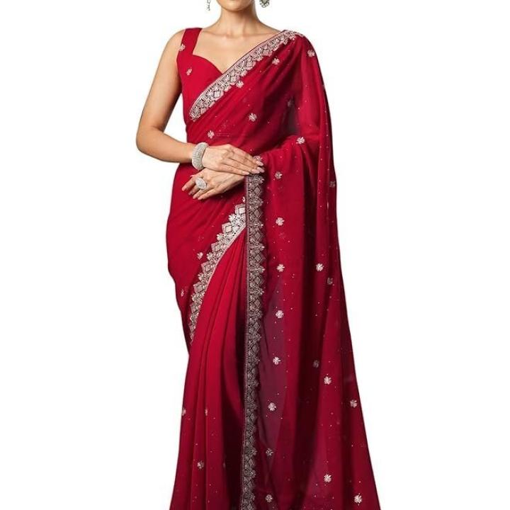Women’s Georgette Embroidered Saree With Unstitched Blouse