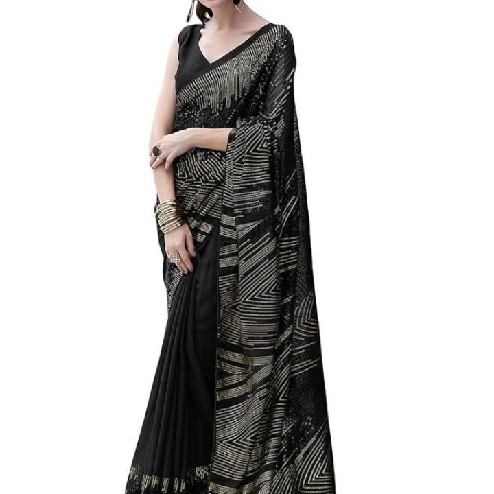 Women’s Georgette Sequence Work Saree with Unstitched Blouse Piece