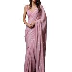 Women’s Silk Sequins Embroidery Stripted Saree with Blouse Piece