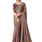 Women’s Multicolor Satin Embroidered Saree With Unstitched Blouse