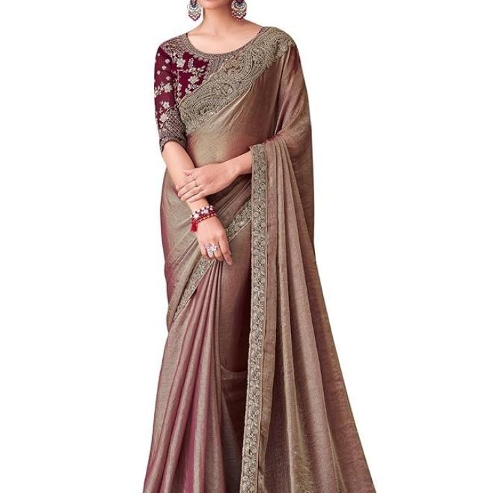 Women’s Multicolor Satin Embroidered Saree With Unstitched Blouse
