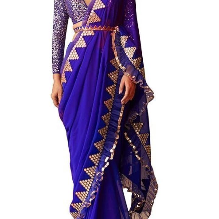 Saree Trends Women’s Faux Georgette ready to wear Frill saree with unstitched blouse