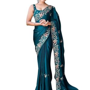 Women’s Multicolor Chiffon Embroidered Saree with Unstitched Blouse