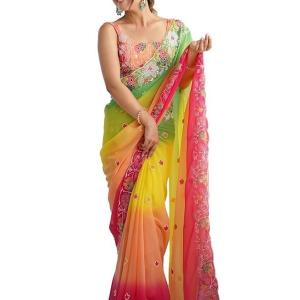 Women’s Multicolor Georgette Embroidered Saree With Unstitched Blouse