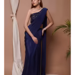 Navy Pre-Stitched Draped Saree with Stitched Blouse
