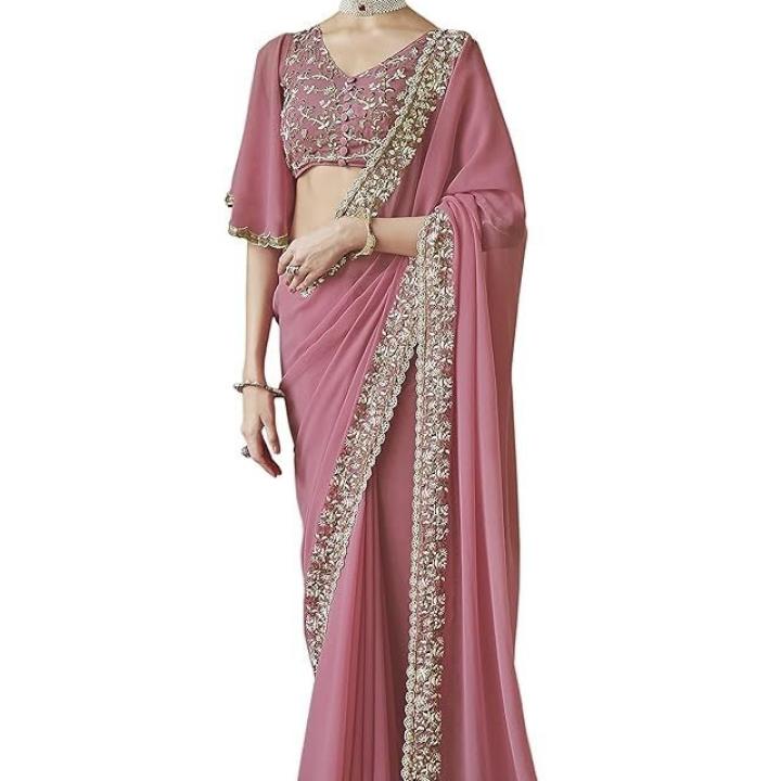 Women’s Georgette Embroidery work Saree with Blouse Piece