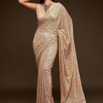 Women’s Sequins Work Heavy Georgette Saree With Unstitched Blouse Peice (Latest-Sequins-Party-Saree, Free, Many Colors)