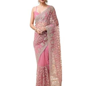 Women’s Net Embroidery Saree with Blouse Piece