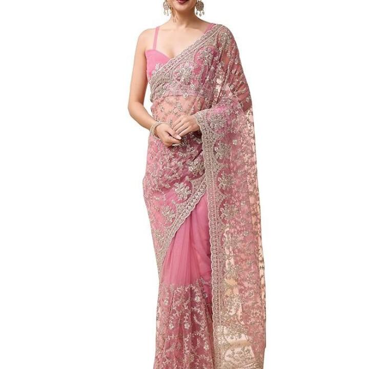 Women’s Net Embroidery Saree with Blouse Piece