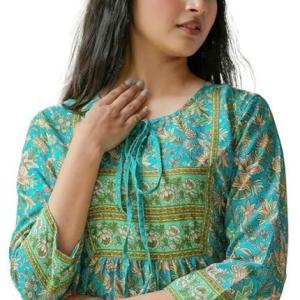 Polyester Women’s Floral Placement 3/4 Sleeve and Keyhole Neck Printed Short Kurti