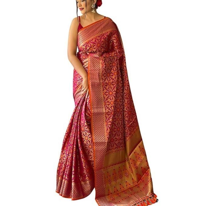 Women’s Kanjivaram patola Soft Lichi Silk Sarees With Unstitched Blouse Piece