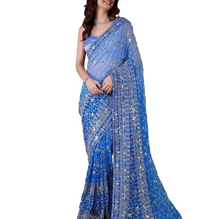 Women’s Georgette Sequin Embroidery work Saree with Unstitch Blouse Piece