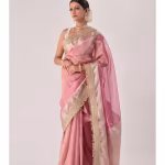 Flamingo Pink Banarasi Tissue Zari Saree with Unstitched Blouse