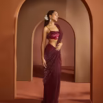 Humaida Maroon Shimmer Pre-Draped Saree with Stitched Blouse