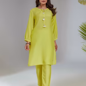 Lime Yellow Solid Muslin A-Line Co-ord (Set of 2)