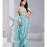 Ziba Organza Frill Pre Drape Saree with Stitched Blouse