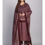 Womens Wine Cotton Jaipuri Printed Kurta Pant with Dupatta (Set of 3)