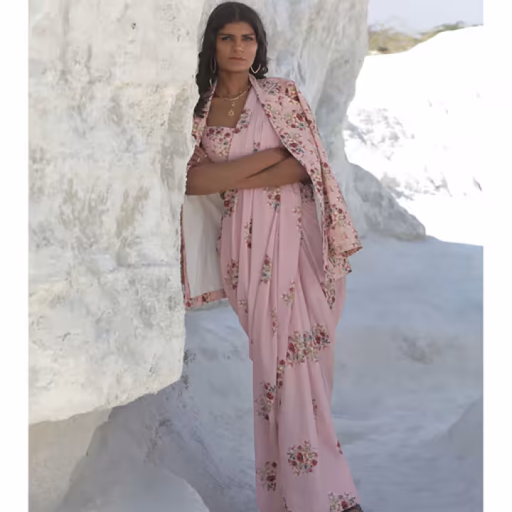 Carnation Pink Saree Jacket with Stitched Blouse