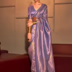 Women Silk Blend Lavender Woven Design Handloom Saree with Unstitched Blouse