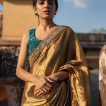 Kiara – Green Vrocade and Gold Tissue Saree with Unstitched Blouse