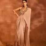 Renee Beige Pre-Draped Saree with Stitched Blouse