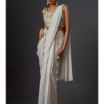 Off White Embroidered Saree With Stiched Blouse